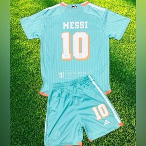 YOUTH Messi Soccer Jersey Kids Teal/Orange Kit (Jersey + Shorts) SMALL Age 6-7